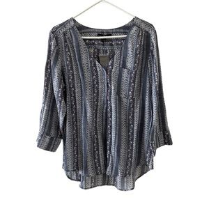 Fred David Blouse Womens Size L Floral Paisley 3/4 Sleeve Gray Boho NWT